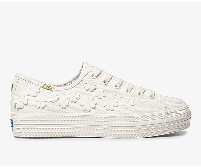 Keds Women's X Kate Spade New York Triple Kick Woven Flowers White Lace Up Shoes - NT2045819